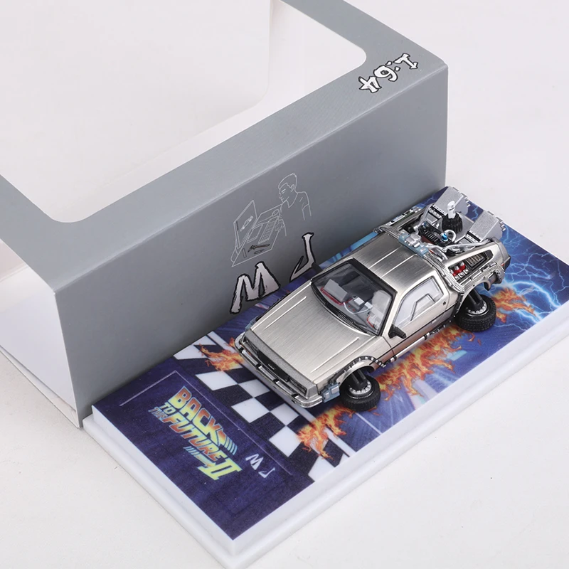 MJ 1:64 DeLorean DMC I II III De volta para o futuro Time Machine Mr.Fusion Diecast Toy Vehicle Car Model