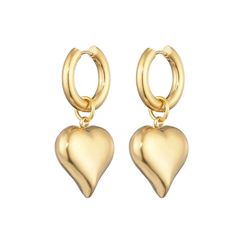 Classic Stainless Steel Heart Pendant Round Hoop Earrings For Women Gold Silver Color Big Statement Female Jewelry Earrings Gift