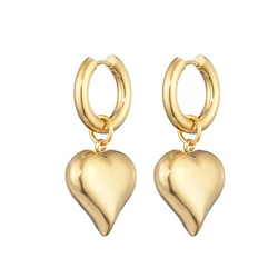 Classic Stainless Steel Heart Pendant Round Hoop Earrings For Women Gold Silver Color Big Statement Female Jewelry Earrings Gift