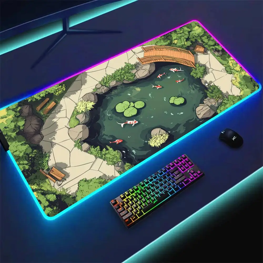 

Cute cartoon-style koi fish pattern design RGB Mouse Pad Desk Mat Gaming pad Computer mousepad LED Glow Gaming keyboard mousepad