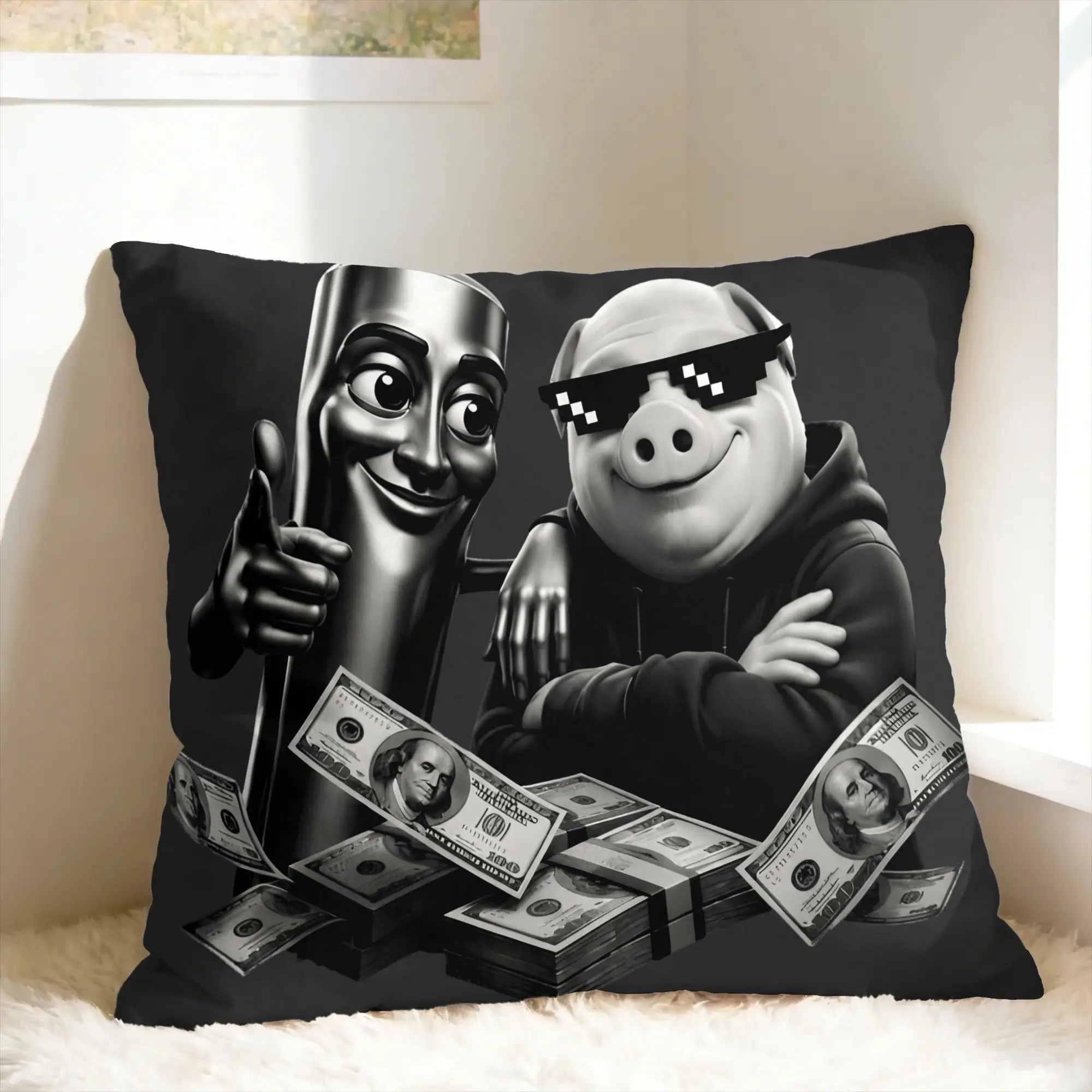 John Pork Tung Sahur Brainrot Meme Pillow Cover  Square Cushion Cover Morden Pillow Case For Office Car Home Decor
