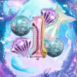 6pcs Mermaid Tail Digital Balloon Set with Mermaid Theme Birthday Party Girl Photo Booth Photo Decoration Balloon Set
