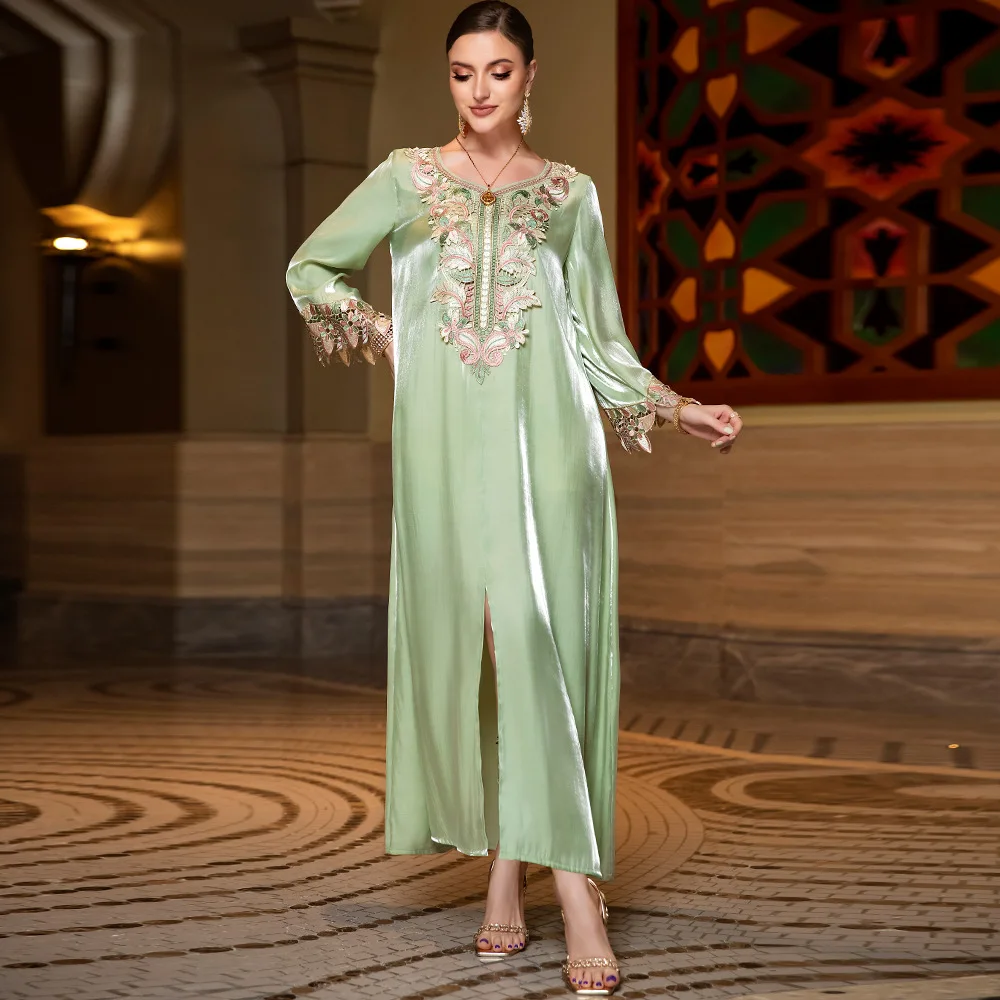 Eid Long Dresses for Women Jalabiya Dress Muslim Ramadan Abaya Embroidery Maxi Robe Moroccan Caftan Lace Party Vestidos 2023