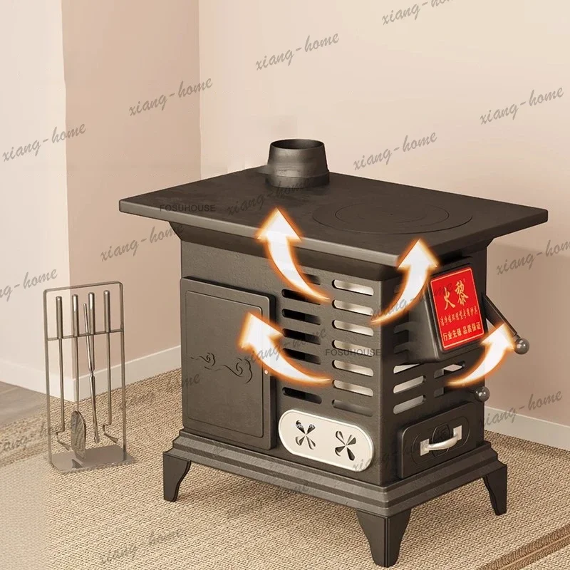 lsIndoor Cast Iron Chimeneas Retro Bonfire Heating Stove Creative Home Fireplace with Chimney French Patio Camping Tent Wood Sto