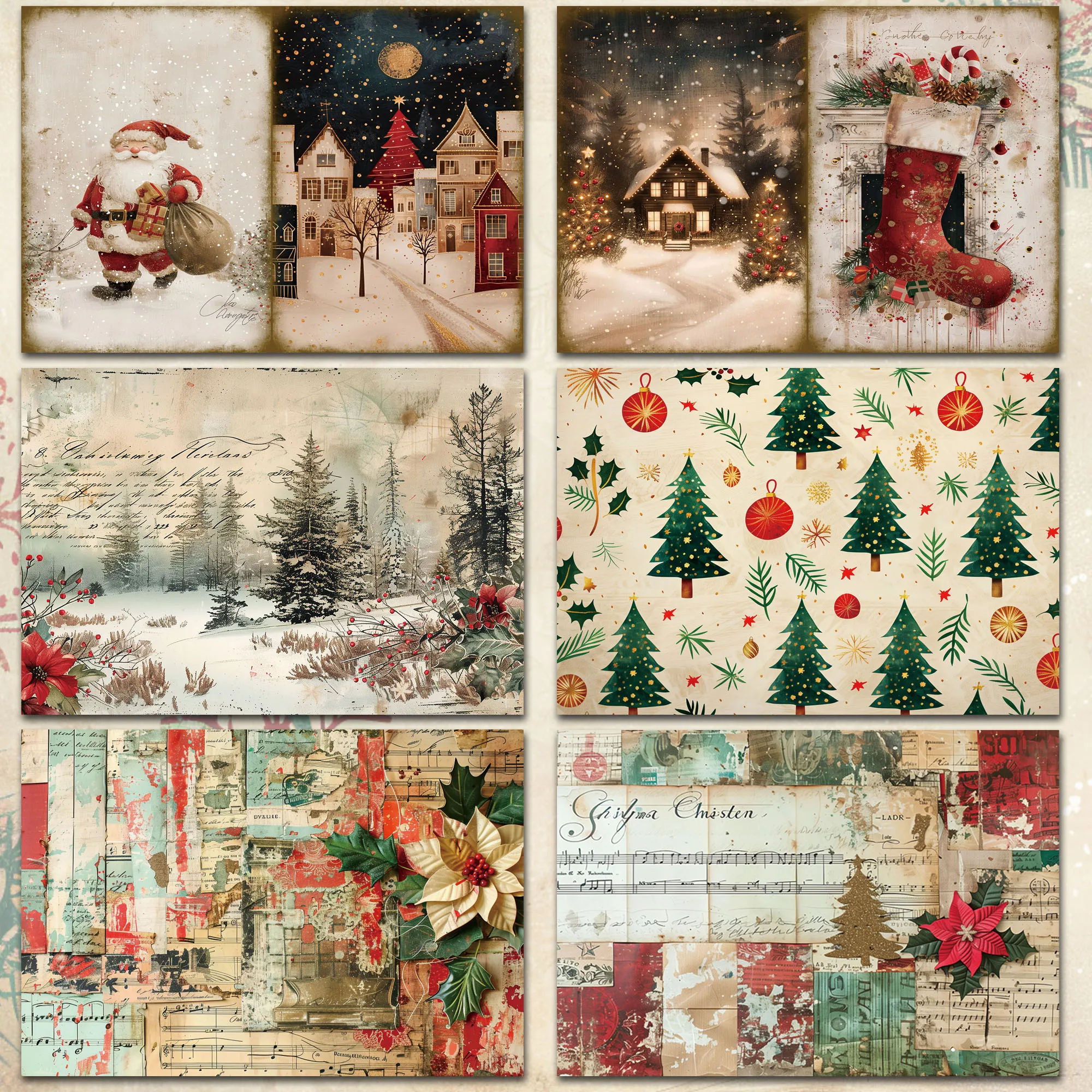 60 sztuk (papier + naklejka) Vintage Christmas DIY dekoracje śmieci zestawy dzienników, idealne na rękodzieło artystyczne, przyjęcie świąteczne,