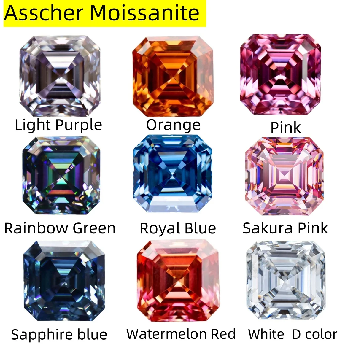 

Asscher Moissanite 1.0~5.0ct VVS1 Blue Pink D Loose Brilliant Beads With GRA Certificate for Women Jewelry Rings Make