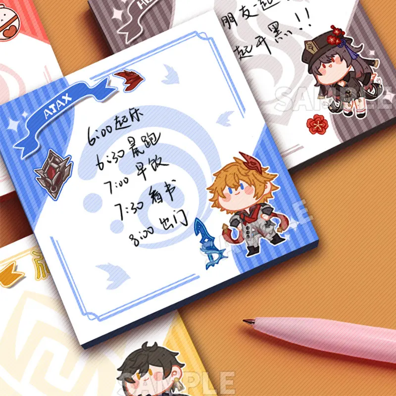 2022 Arrival Game Genshin Impact Sticky Note Memo Pads Note Paper Notebook Cosplay Zhongli Klee Xiao Barbatos Notepad Stationary