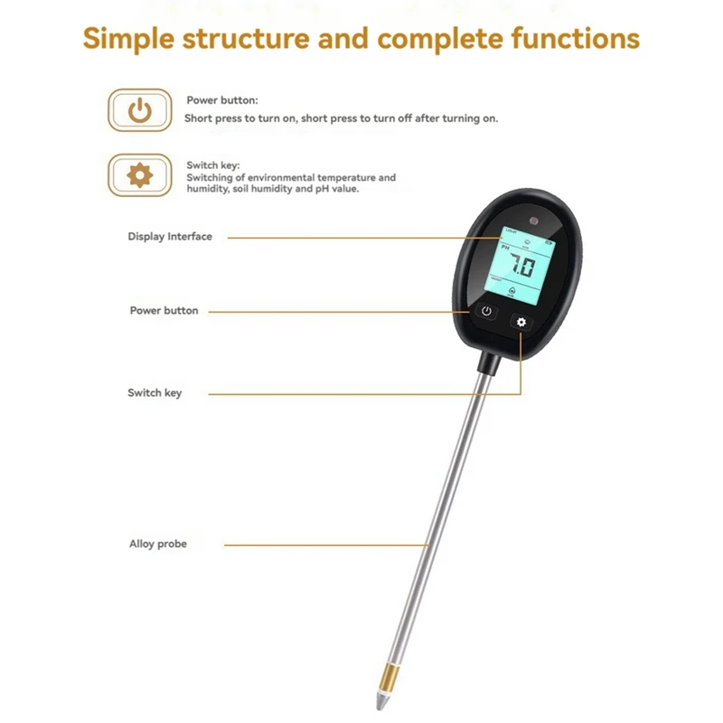 5 In 1 Soil Meter MOIST/NUTR/PH/LIGHT/Temperature Meter Digital Monitor For House Plants Garden Lawn Farm