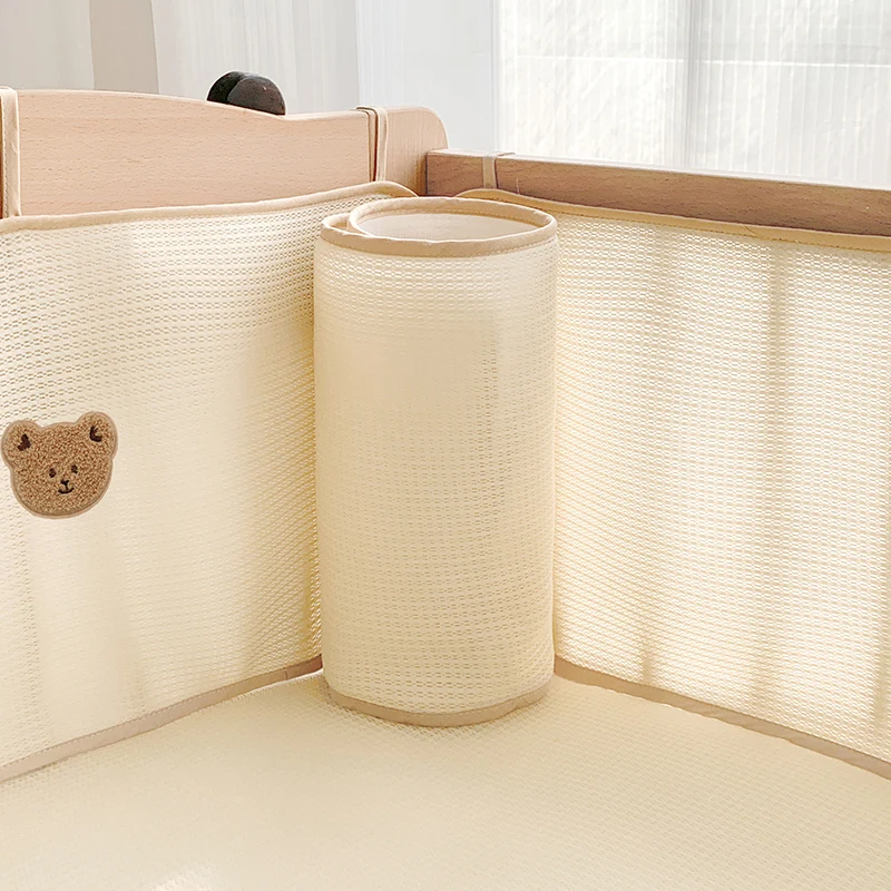 Big Bear Head Breathable 4 pieces Summer baby crib bumper Soft and Anti-Collision Mesh Fence for Newborn Spliced Bed  DF14