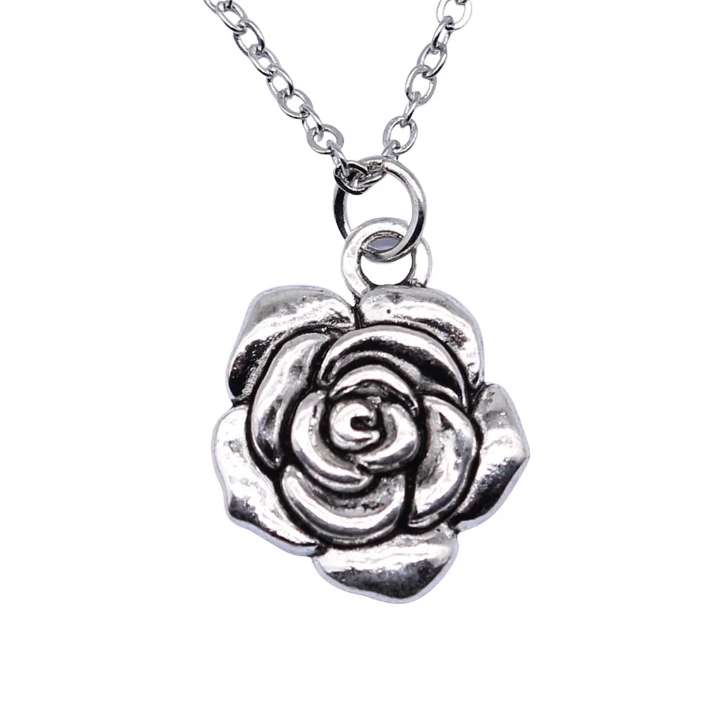 Simple Classic Fashion 15x18mm Antique Silver Color Rose Pendant Girl Women Short Chain Necklaces Choker Necklace