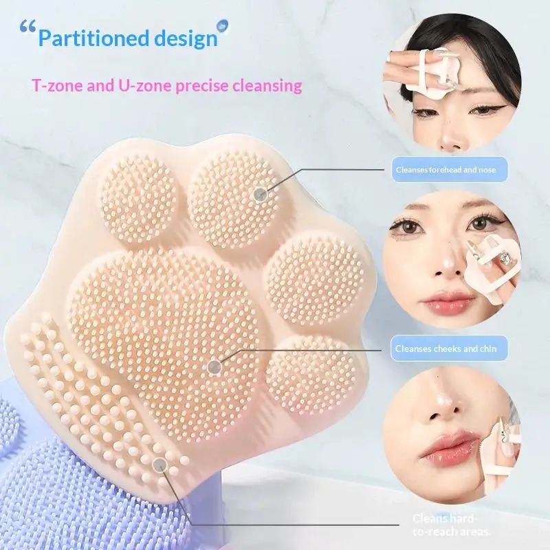 Cat Paw Soft Silicone Face Scrubber Elastic Facial Cleansing Brush for Blackhead Exfoliating All Skin Types Use