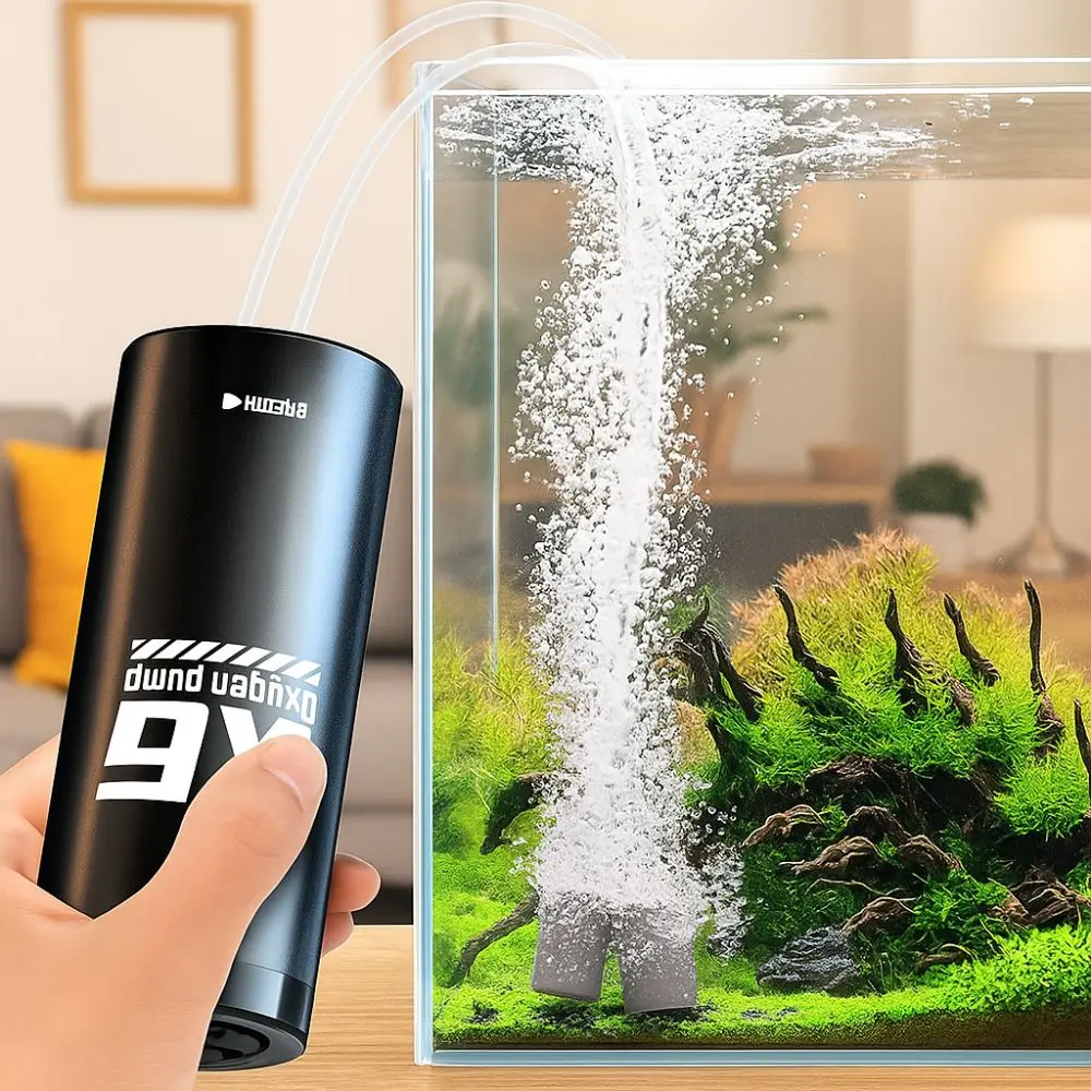 

5W Aquarium Air Pump Dual Motor Waterproof USB Rechargeable Oxygen Pump Ultra Quiet with Airstones Fishing Oxygen Pump Fishing