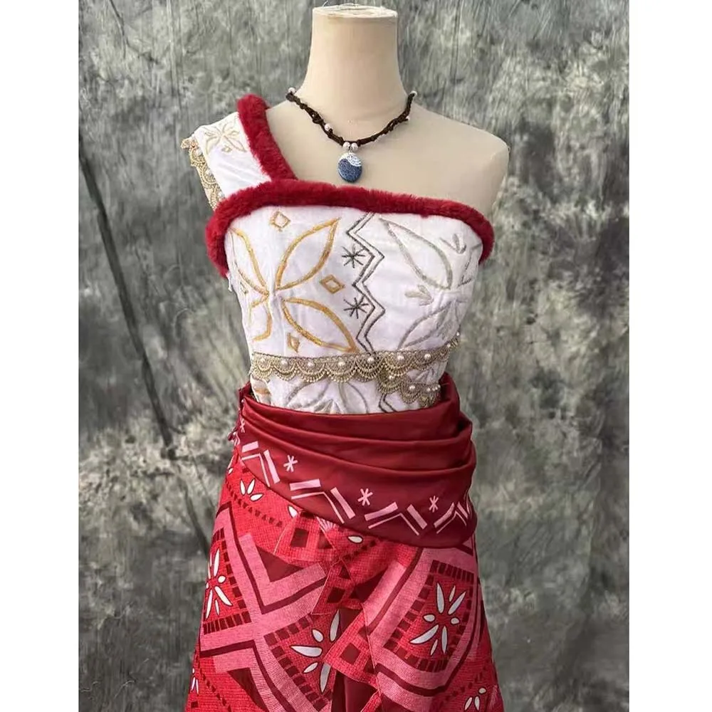 Moana Cosplay Costume Princess Dress Adult Top Embroidered Necklace Skirt Full Set Female Halloween Carnival Party Moana2 Dress