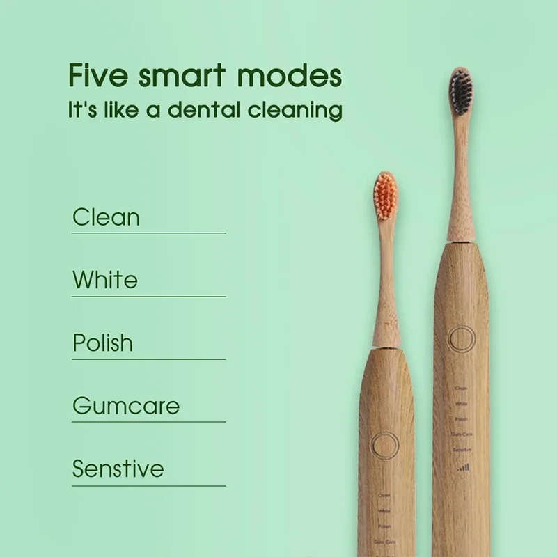 Wireless Bamboo Sonic Electric Toothbrush Smart Tooth Brush Oral Hygiene Clean Rechargeable IPX7 Waterproof Toothbrushes head