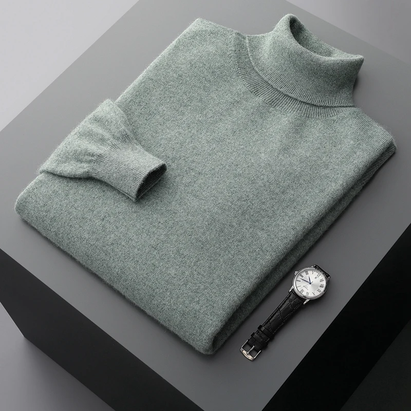 

100% Goat Cashmere Men's Turtleneck Pullover Sweater Autumn Winter Warm Solid Cashmere Knitwear Smart Casual Jumper Clothes