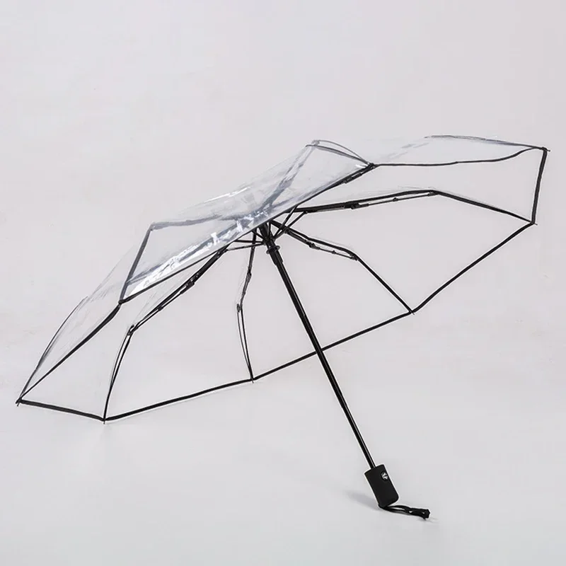 

1Pc Automatic Transparent Folding Umbrella Easy Carry Windproof Rain Umbrella Women Fashion Durable Outdoor Anti Wind Rainproof