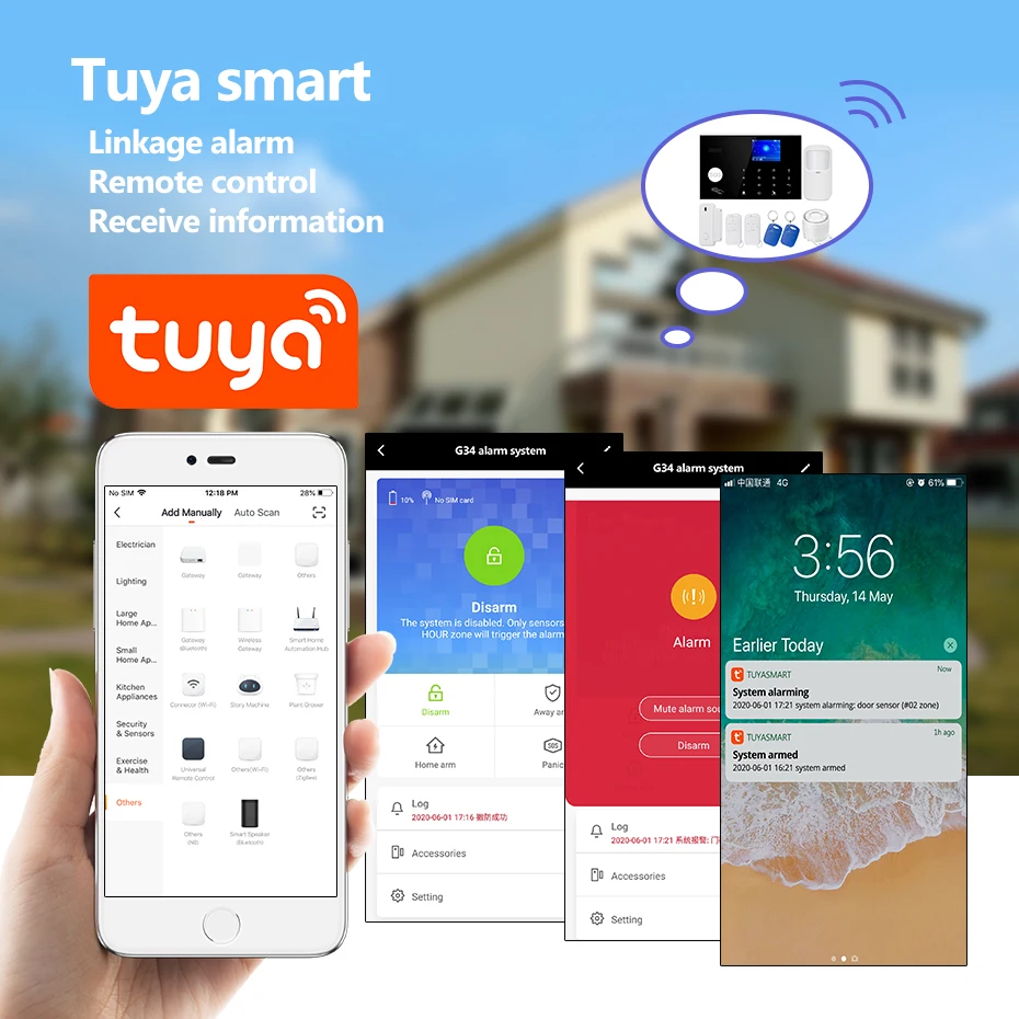 KERUI Allarme 4G con pulsante campanello Sistema di allarme domestico Sicurezza Funziona con Alexa Tuya Smart App Sensore di movimento anti-animale domestico G34