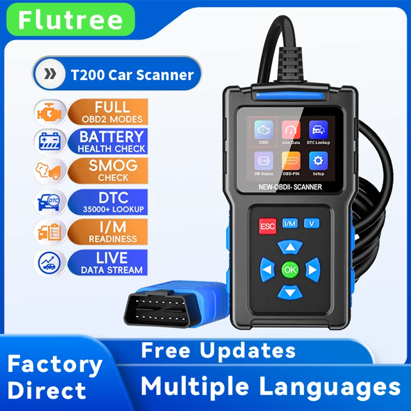 Flutree  T200 OBD2 Scanner Car Diagnostic Code Reader Professional Tool for Check Engine Light Car Fault Diagnosis