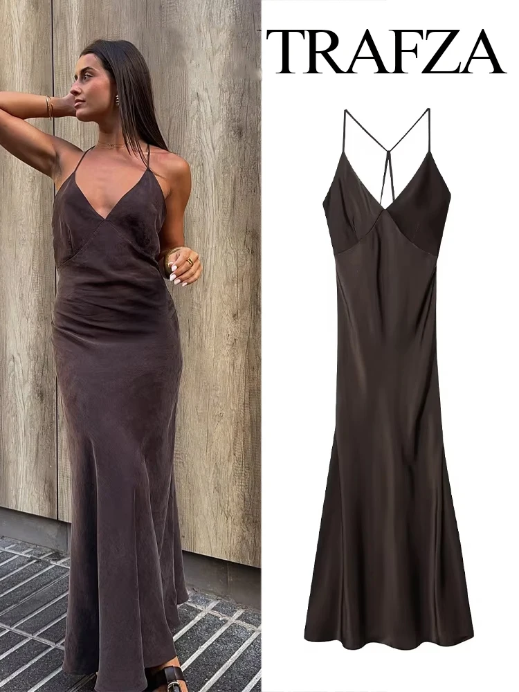 

HH 2025 Woman V-Neck Backless Underwear Style Dress Women Summer New Chic Solid Zipper Sleeveless Holiday Style Long Dress
