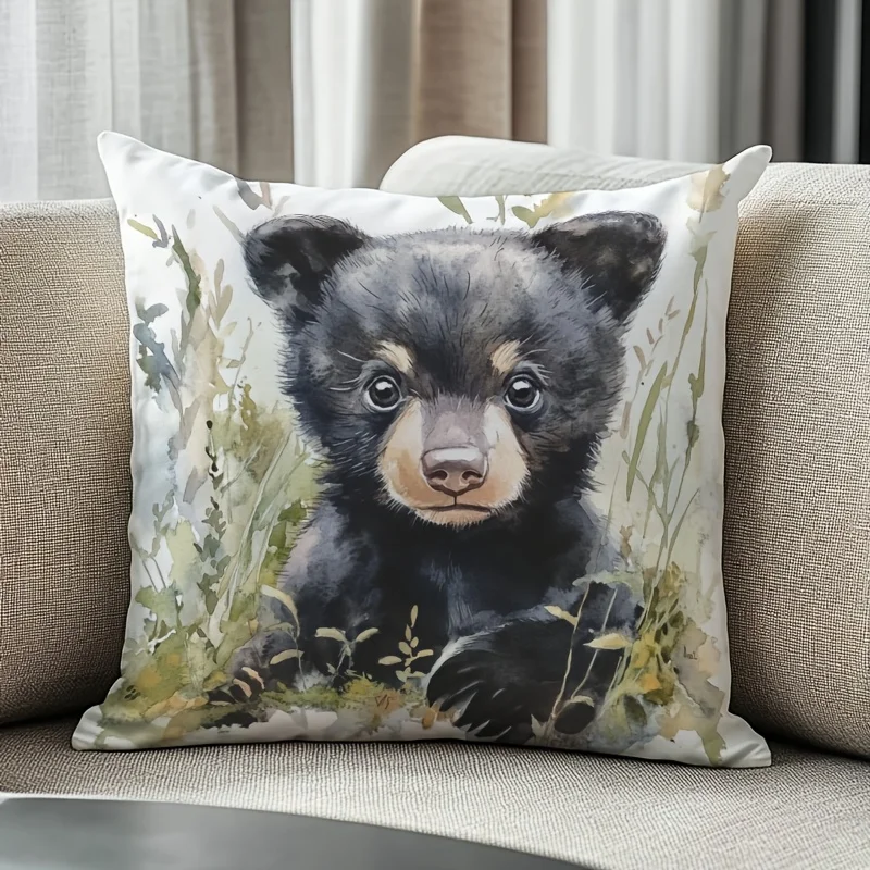 

Очаровательная наволочка с принтом «Медвежонок в лесу» — домашний декор, идеально подходит для гостиной и спальни, идеальный подарок для любителей природы