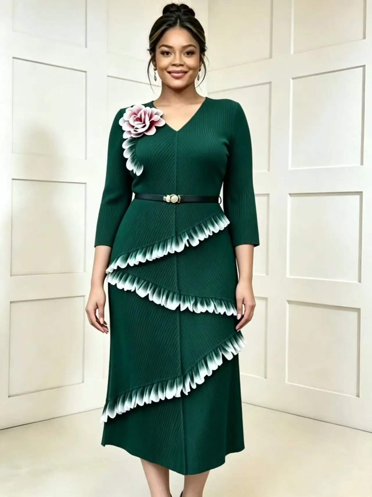 Miyake 2026 Summer New Gradual Change Corsage Petal Design Solid Color Foreign Casual High-end Dress