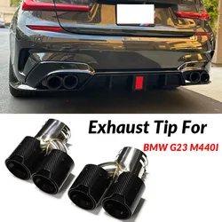 Quad Carbon Fiber Exhaust Tip For BMW G22 G23 M440i 2021 2022 Dual M Exhaust Pipe Muffler Tip Exhaust System Nozzle Tailpipe