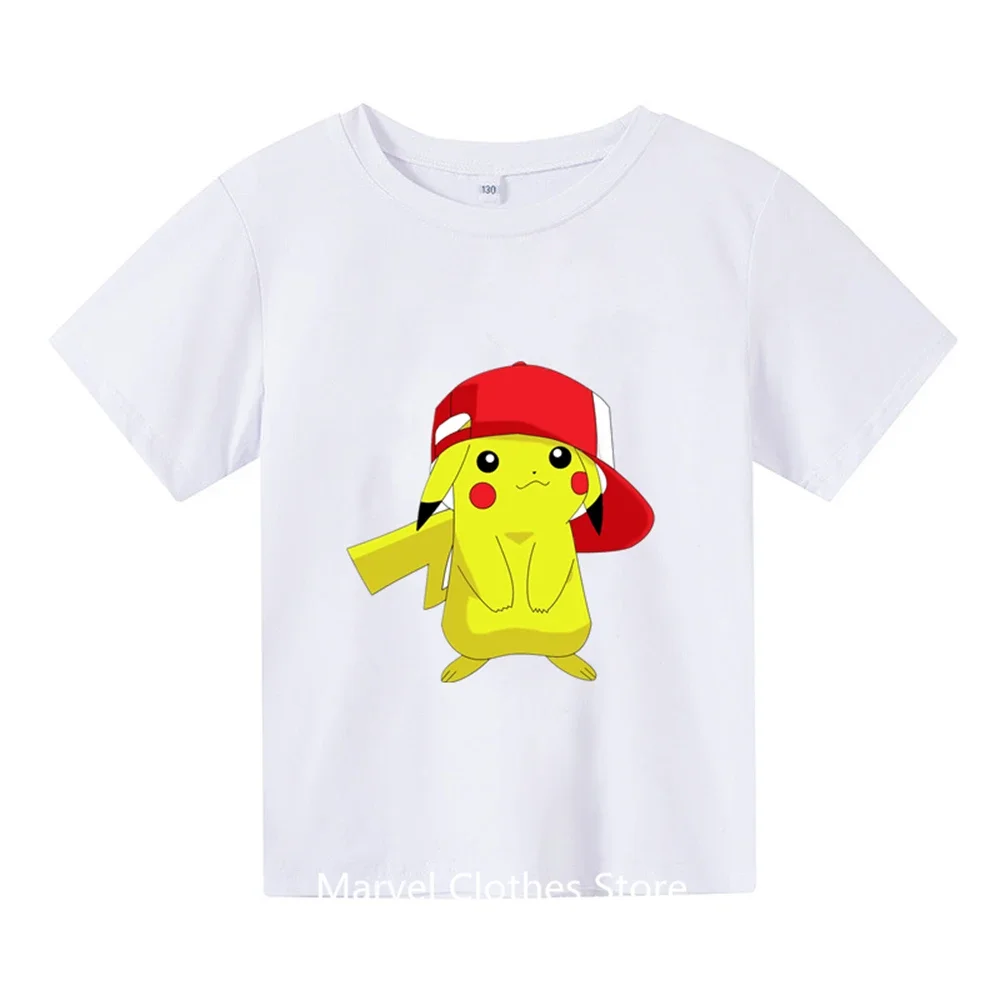 Fashion Children's Summer T-shirt Pokemon Tshirt Kids Cartoon Print Clothing Girl Boys Pikachu T Shirt Anime Clothes