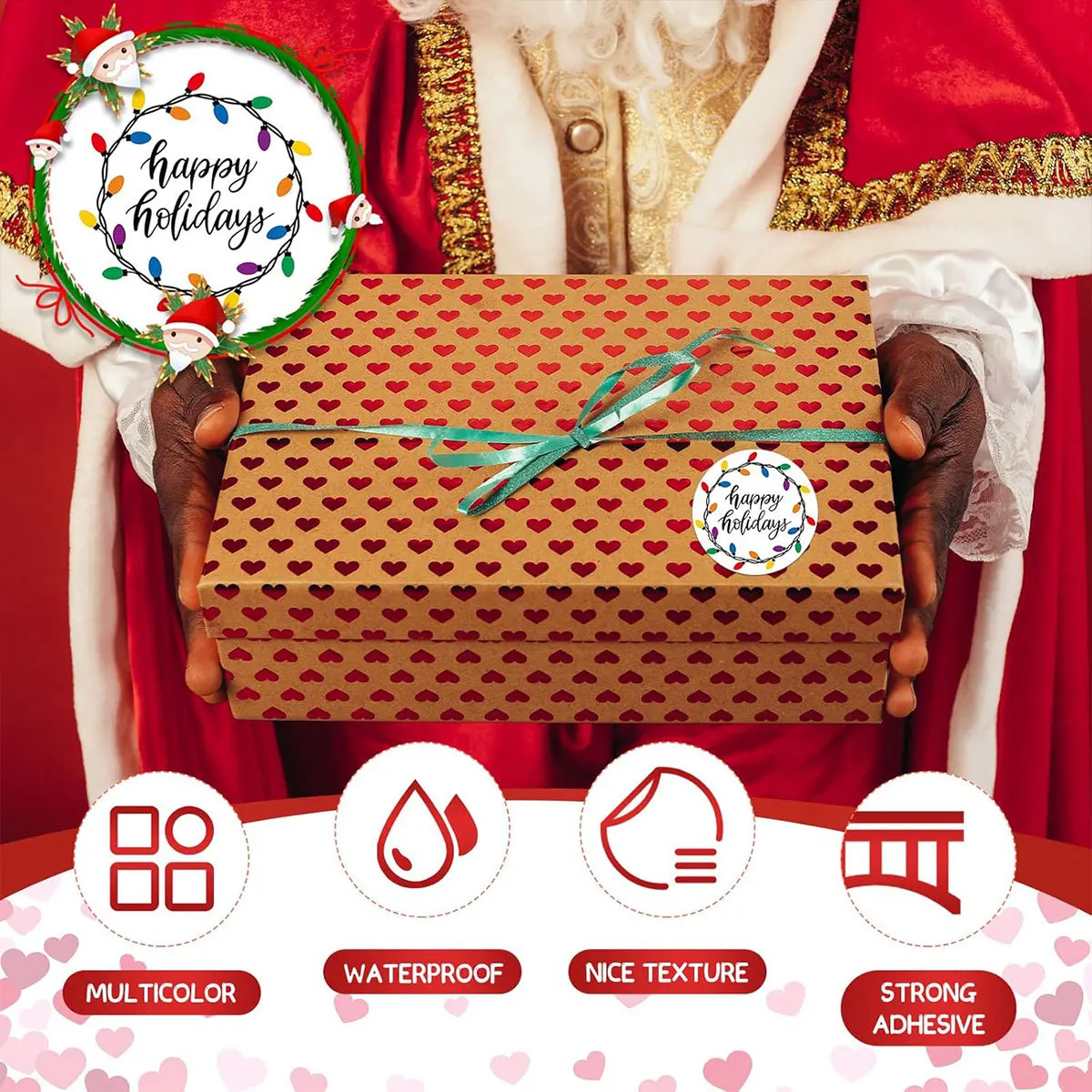 1 لفة ملونة ضوء النيون حفلة عطلة ملصقات ذاتية اللصق ، شكل دائري عطلة سعيد مغلف بطاقة المعايدة ملصق ديكور