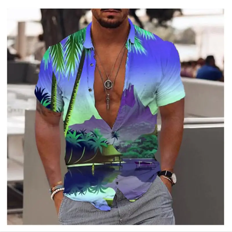 

Men's Shirt Hawaiian Beach Top Holiday Short Sleeve Tropical 3d Print Camisa 2023 Oversized T Shirt Coconut Tree Unisex Tee Tops