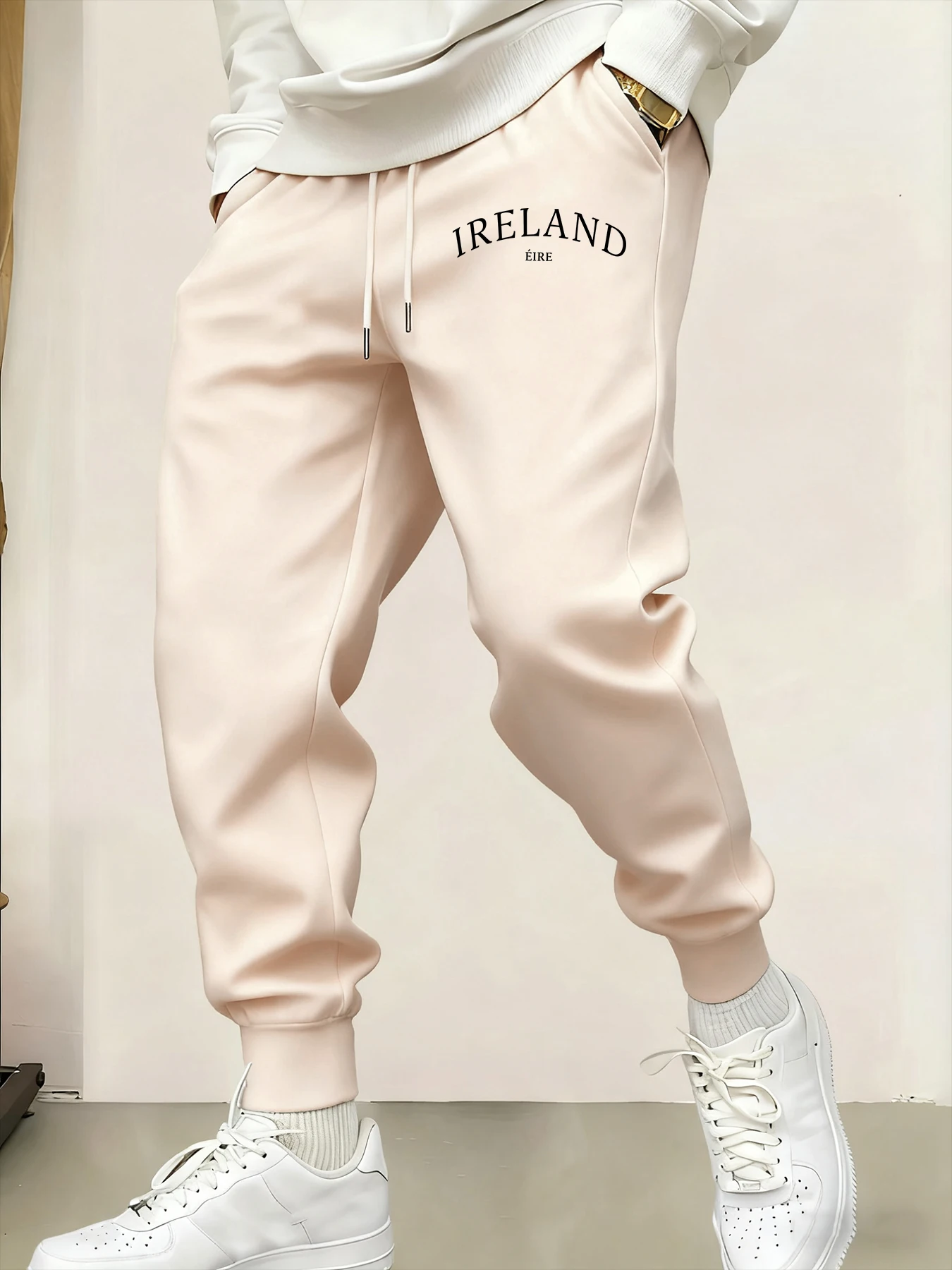 

Ireland Eire Letter Creative Print Male Sweatpants Pocket Fleece Long Pant Comfortable Jogging Britches Comfy All-Match Trousers