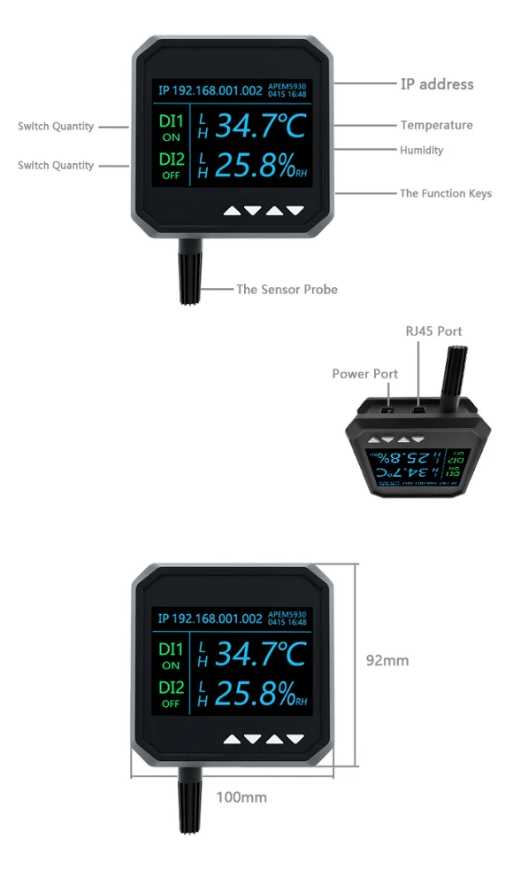 Sistema de prueba de punto de rocío Ambiental Industrial Ethernet, monitoreo hidropónico, Sensor de humedad RH, transmisor de temperatura