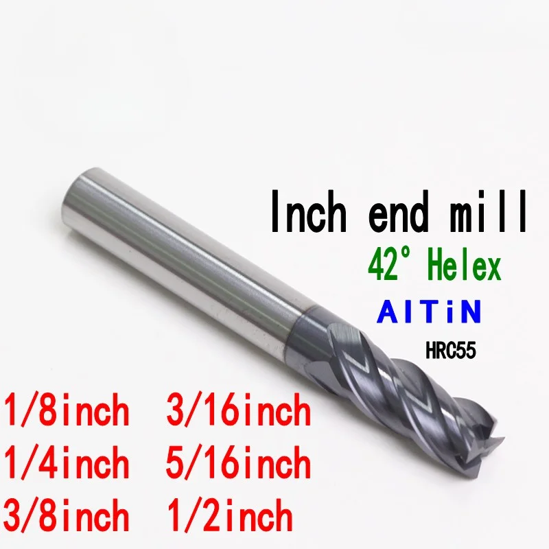 

Carbide Tungsten Steel Inch Milling Cutter 1/8 3/16 1/4 5/16 3/8 1/2" CNC End Mill 4 Flute Professional HRC55 3.175 6.35 12.7MM