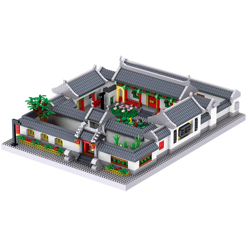 Chinese Classical Ancient Architecture Micro Diamond Block China Beijing Quadrangle Dwellings Build Brick Toys House Nanobricks