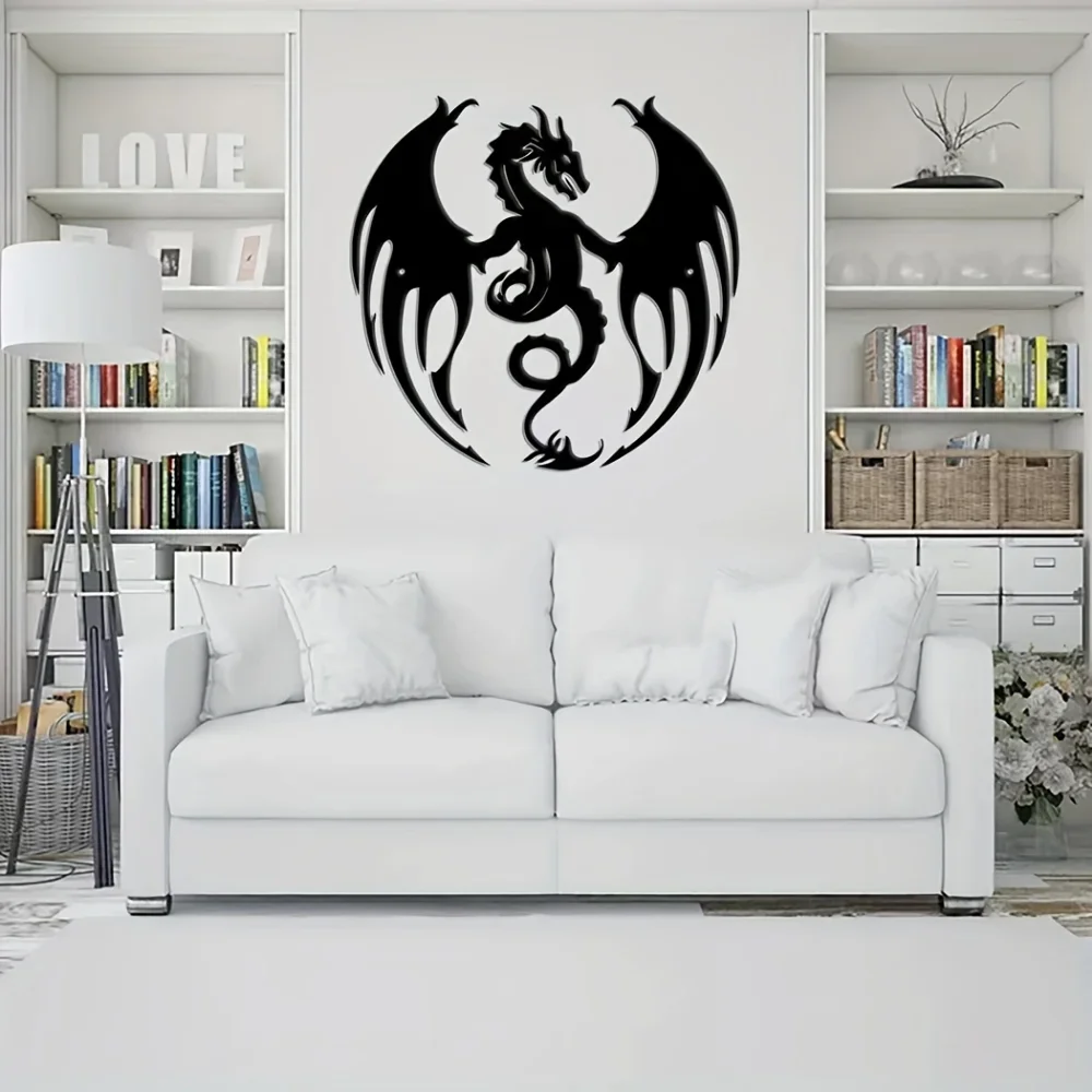 1 piece Black Metal Dragon Silhouette Wall Art, Modern Interior Decor, Home Decor, Fantasy Themed Wall Hanging