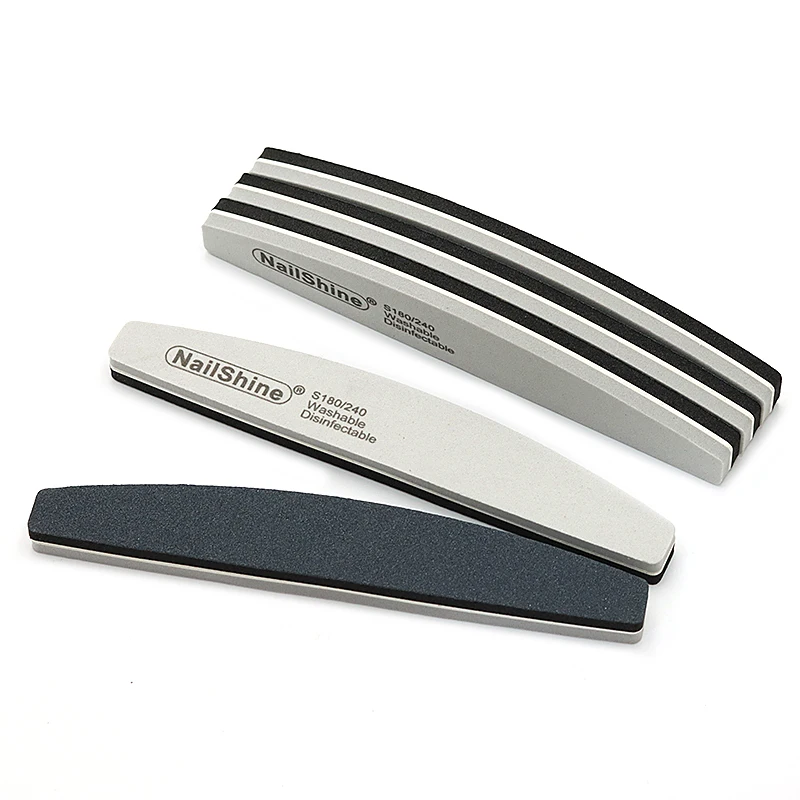 3/5/10Pcs Grey&Black Banana Nail Files 180 Coarse 240 Fine Sanding Nails Buffer File Strip Washable Manicure Set Nails Art Tools