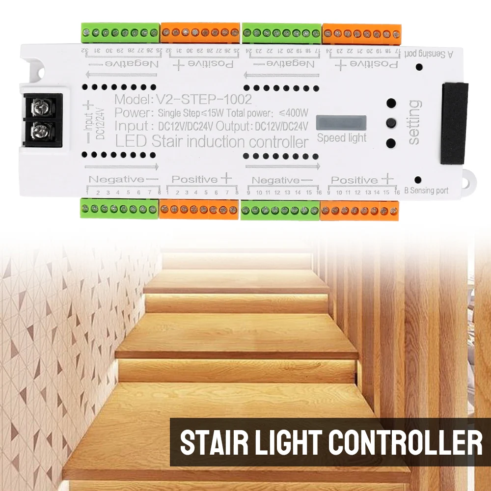 For Stairs Flexible Strip LED Motion Sensor Automatic 32 Channels Stairway Lighting DC 12V 24V Stair Light Controller Kit