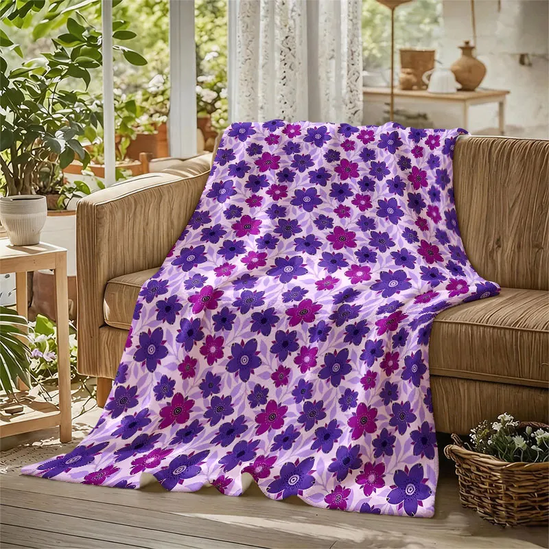 Purple Violet Floral Texture Flannel Blanket Warm Soft Halloween Christmas Decorative Couch Warm Cozy All-Season Gift