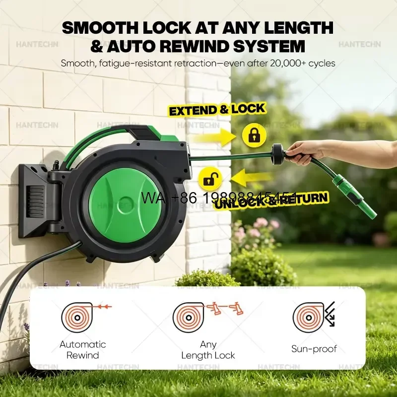 Wmwmnu for Hantechn Retractable Garden Hose Reel Automatic Wall Mounted Water Hose with Slow Return PVC for Garden Irrigation