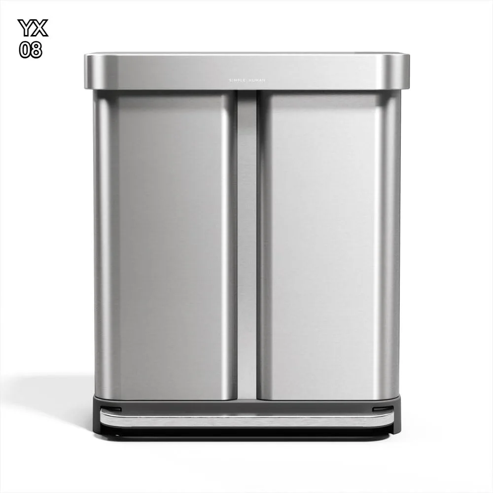 

Мусорное ведро для раздельного сбора отходов с двумя отделениями, 58 л, с крышкой с плавным закрыванием, из матовой нержавеющей стали, для кухни