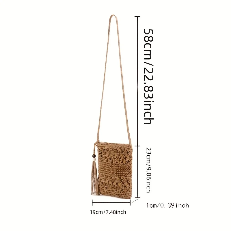 Modische Damen-Schultertasche aus gewebtem Stroh mit einem lässigen, einfachen und vielseitigen Design, der perfekte Touch für den sommerlichen Strand-Look. Leichtes und offenes Design, perfekt für Strandtouren und Outdoor-Wanderungen, eine ideale Wahl für Urlaubsgeschenke. – Detail 2