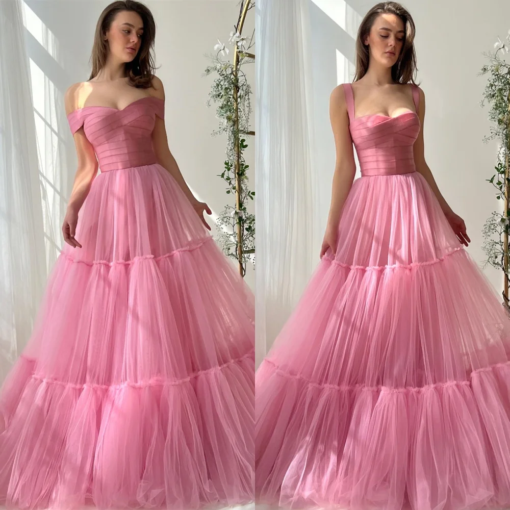 

Customized Exquisite Pink Tulle Evening Dress High Quality Strapless Sleeveless Homecoming Dresses Modern Special Occasion Gowns