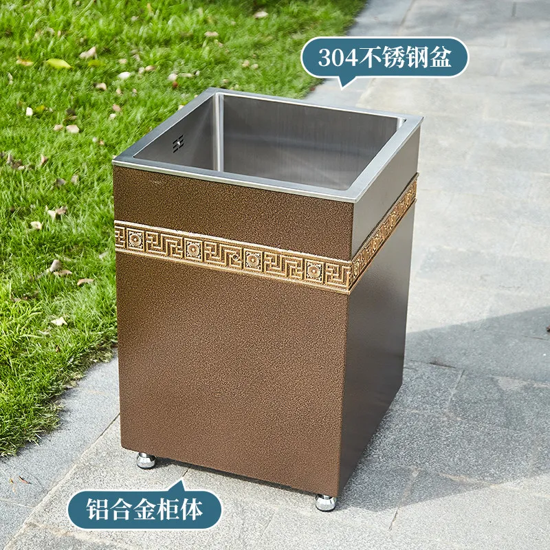 Outdoor villa courtyard column basin garden sink outdoor multi-functional integrated floor-to-ceiling sink stainless steel