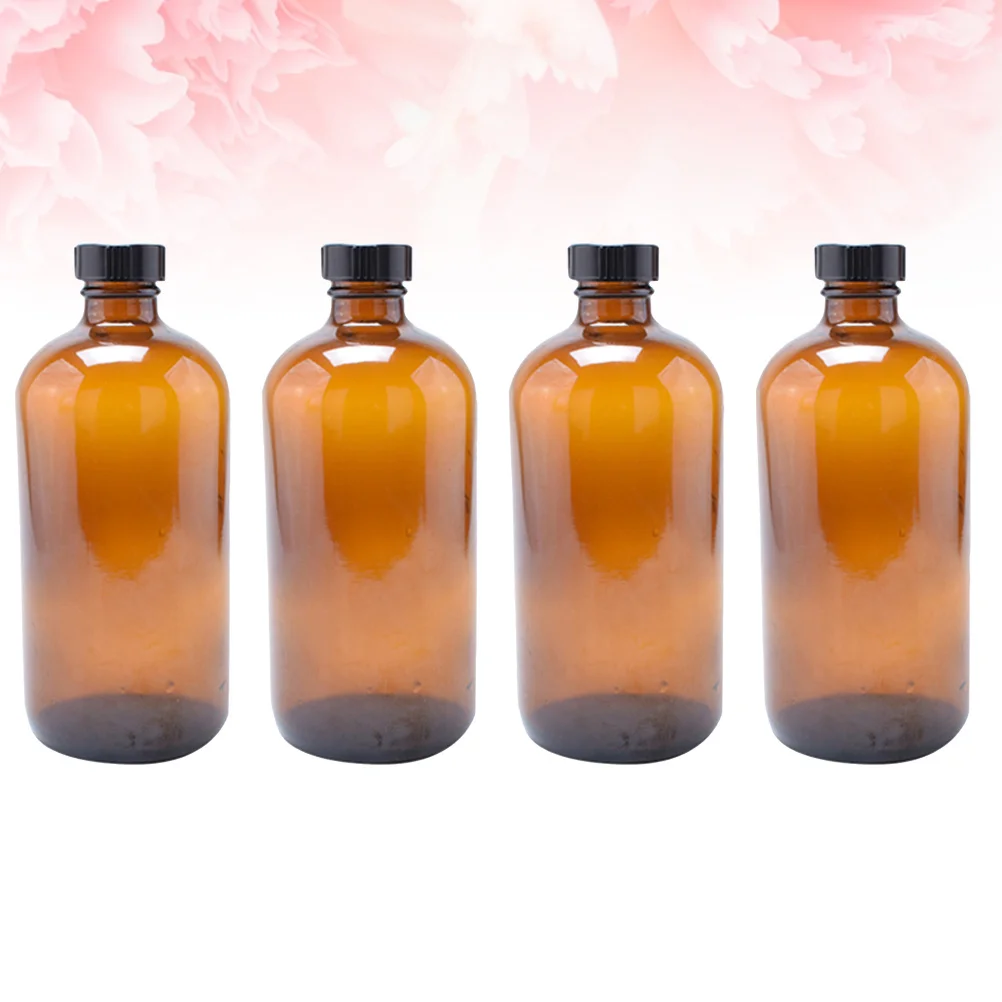 

4Pcs Amber Bottles Rounded Shoulder Black Bakelite Lids Refillable for Essential Oils Perfume Medicine Storage