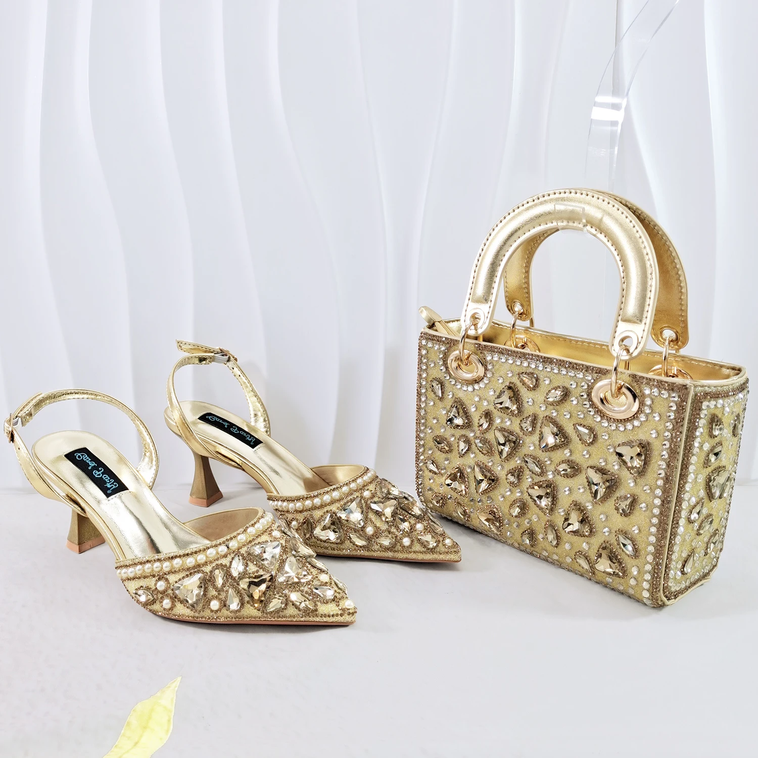 Doershow beautiful Italian Shoes And Bag Sets For Evening Party With Stones Italian Leather Handbags Match Bags!