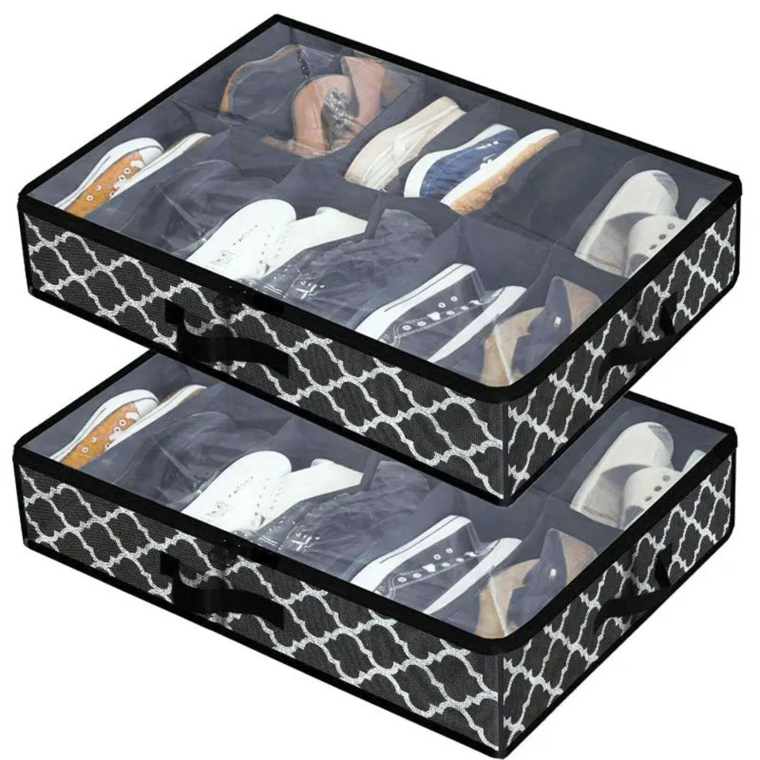 Foldable Non Woven Fabric Box for Shoes with Dustproof Lid, Visible Organizing Box