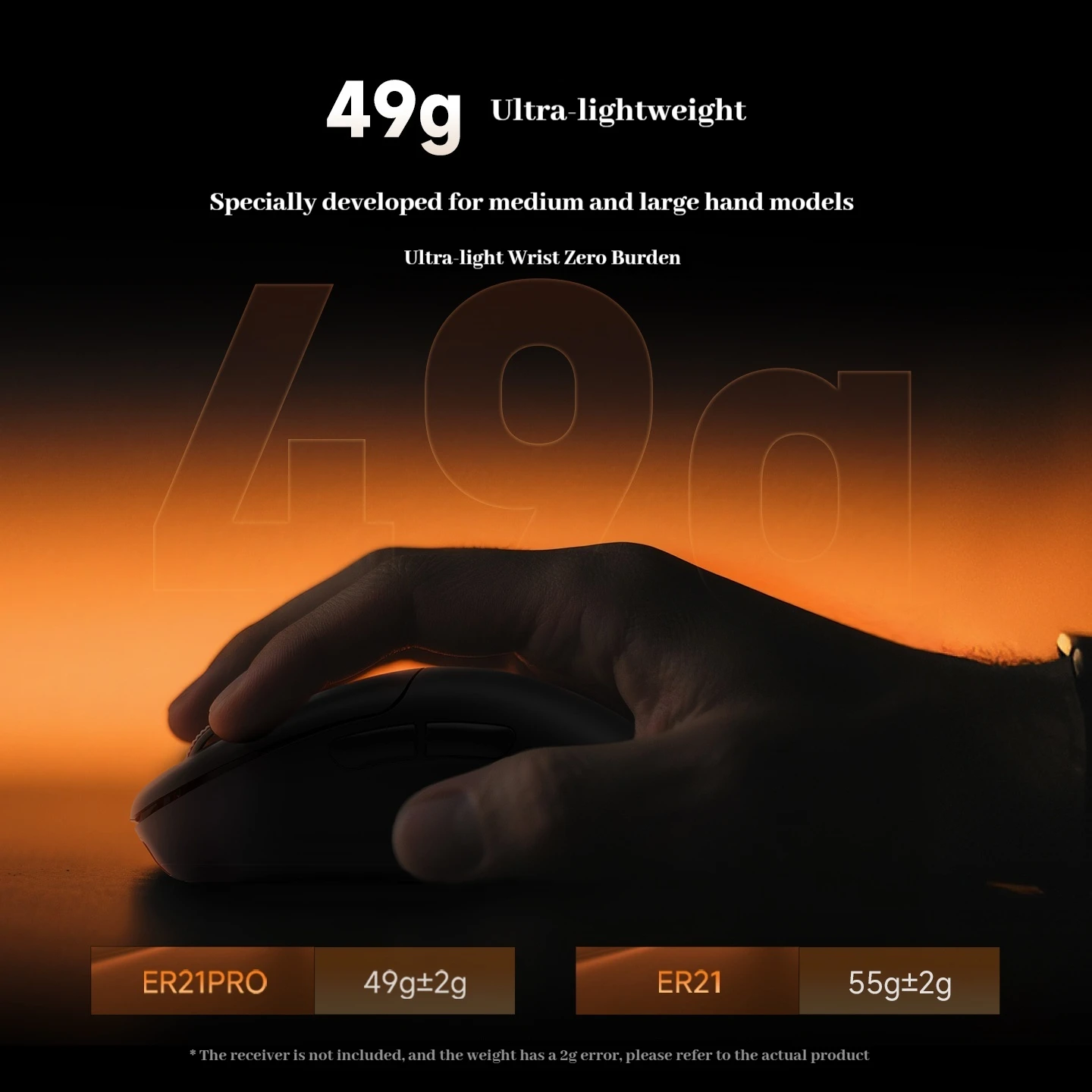 RAWM ER21 Pro Gaming Mouse Tri-mode Wireless 8k Polling Rate Paw3950 Sensor Nordic52840 Lightweight Ergonomics Wireless Mouse