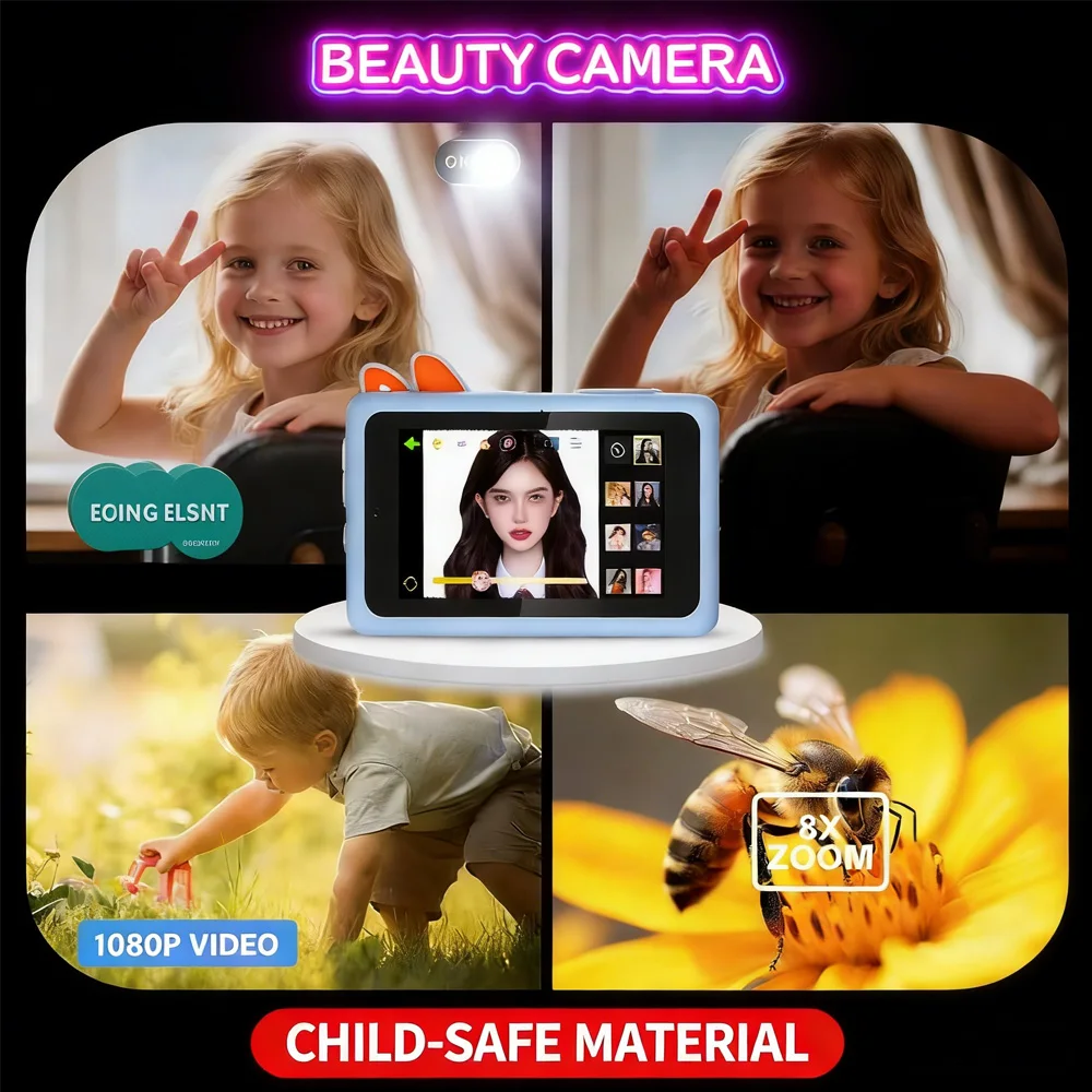 Máquina de aprendizagem de câmera infantil AI - Base de conhecimento de modelo grande, reconhecimento de fotos, tela sensível ao toque | Iluminação idealPresente para crianças