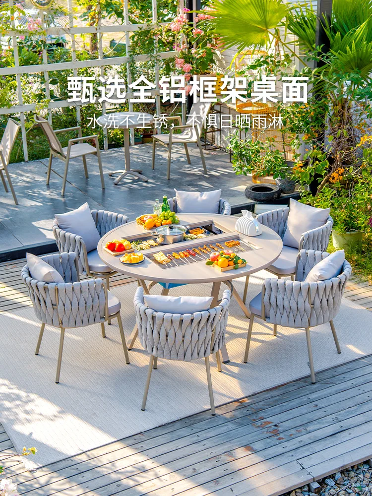 Outdoor barbecue tables and chairs, courtyard outdoor household open-air grill waterproof aluminum alloy electric