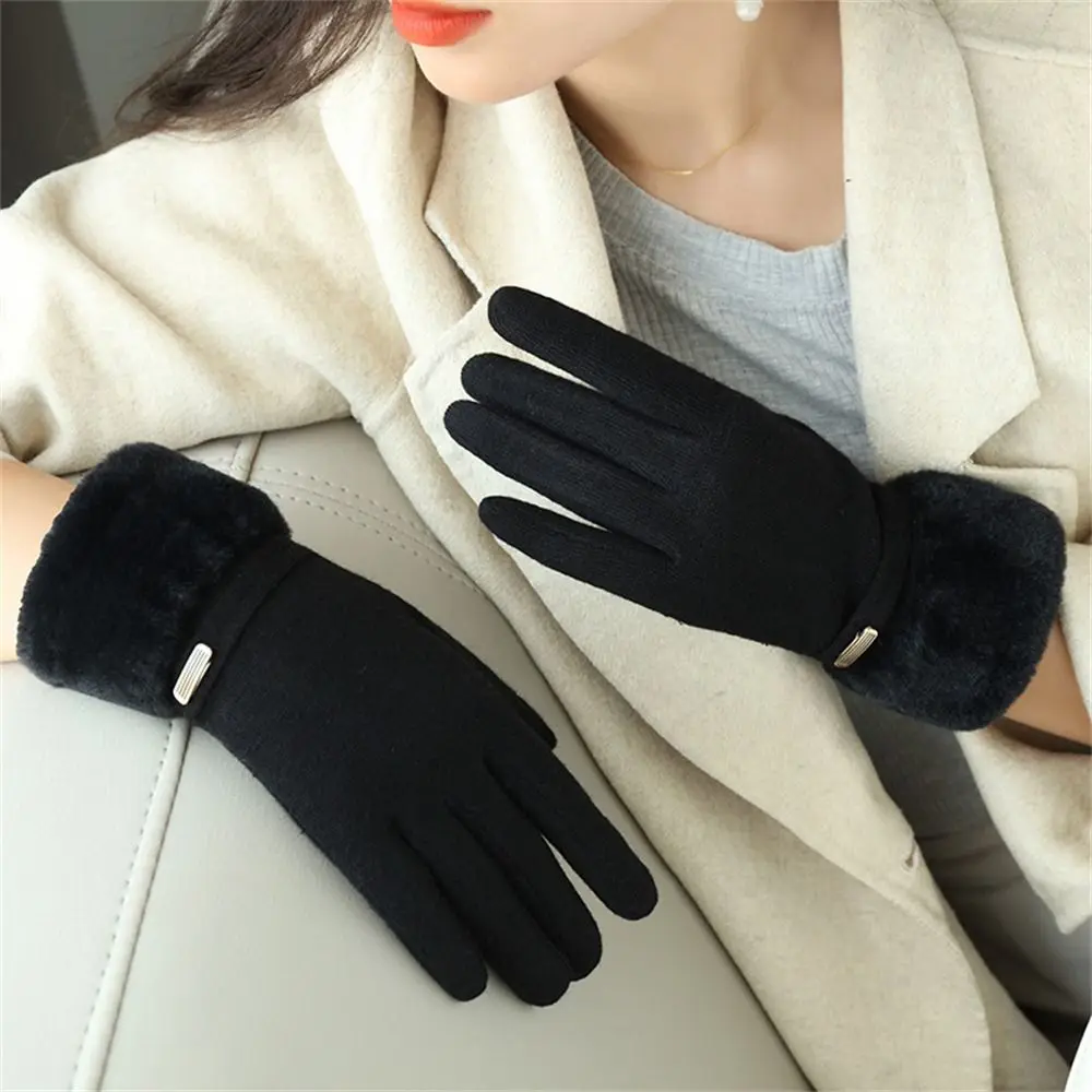 Personality Plus Velvet Warm Gloves Thicken Plush Suede All Finger Gloves Cycling Driving Gloves for Women