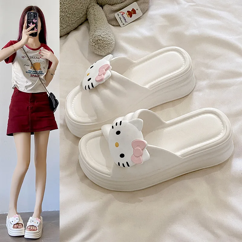 Cute Hello Kitty Women Slippers Sanrio Kawaii Summer Shoes Anime Cute Non-Slip Home Sandals Girls Student Thick Bottom Shoes view 2